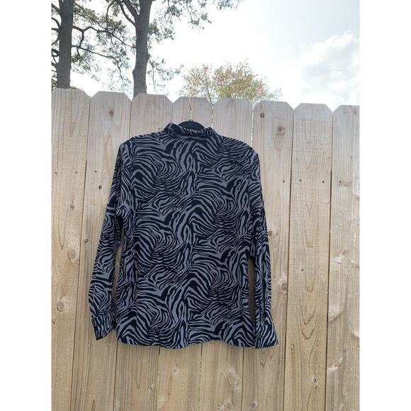 ANNA and FRANK Shirt Women Black grey animal Print Button Up Long Sleeve large - Picture 6 of 7